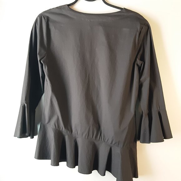 Kaktus Black Cotton Asymmetrical Ruffle V-neck Peplum Blouse - Picture 10 of 14